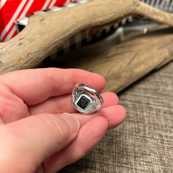 2007-Men’s Engraved Flying Eagle Silver Metal Color Black Inlayed Setting - Picture 9 of 14